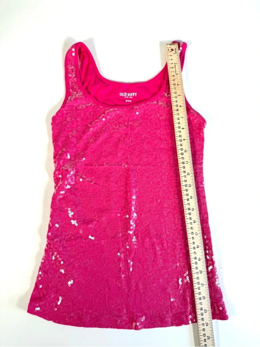 Old Navy Sequin Tank Top Fuchsia Sparkle Shell Party NYE Glam Disco Y2K Small - Picture 9 of 11